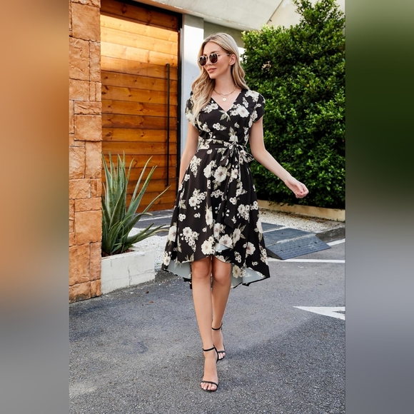 Women's Floral High Low Dress for Wedding Guest Flowy Bohemian Dress XL - Picture 6 of 6